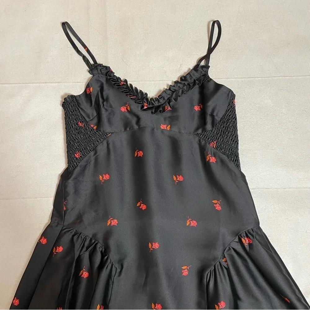 New Free People On My Own Floral Satin Black Dress Size S